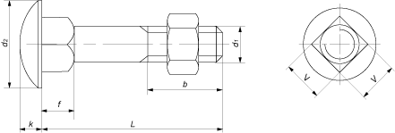 Болт DIN 603, класс точности C — мебельный болт с полукруглой головкой и квадратным подголовником